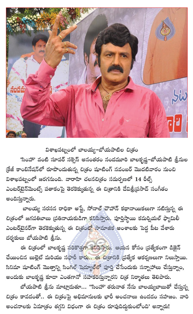 balakrishna boyapati film shooting in vizag,legend movie new schedule from november first week  balakrishna boyapati film shooting in vizag, legend movie new schedule from november first week